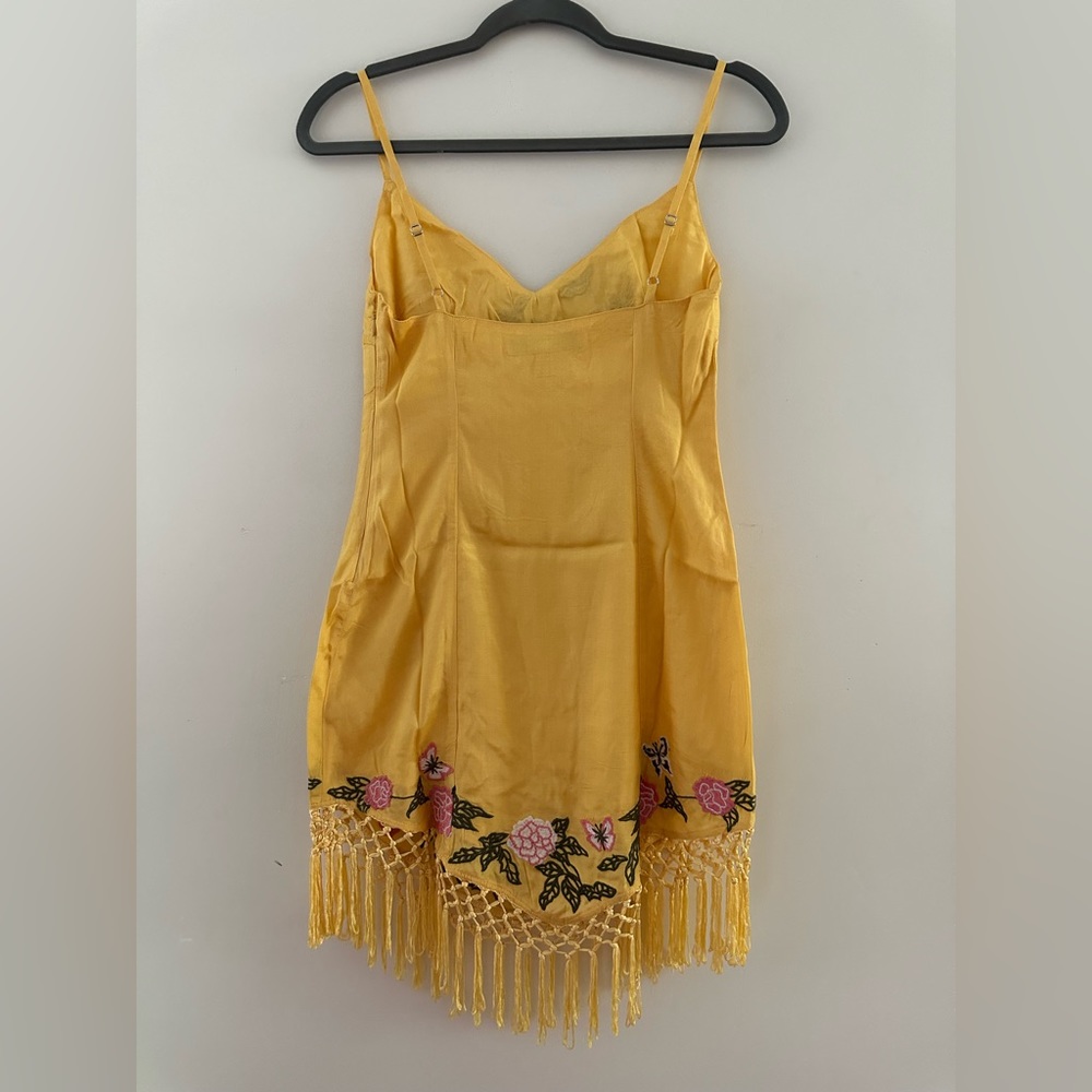 SOLD💛Urban Outfitters Carmen Embroidered Fringe Sleeveless Mini Dress in Yellow - Picture 2 of 16